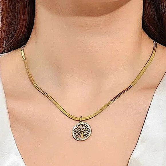 18K GOLD PLATED TREE OF LIFE BRACELET AND NECKLES EARRINGS BUNDLE - Picture 2 of 10